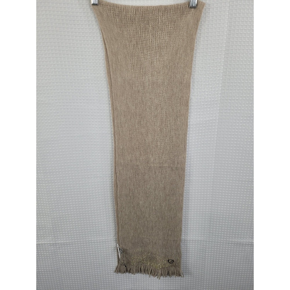Calvin Klein Tan Acrylic Scarf with Gold Metallic Decorations NWOT